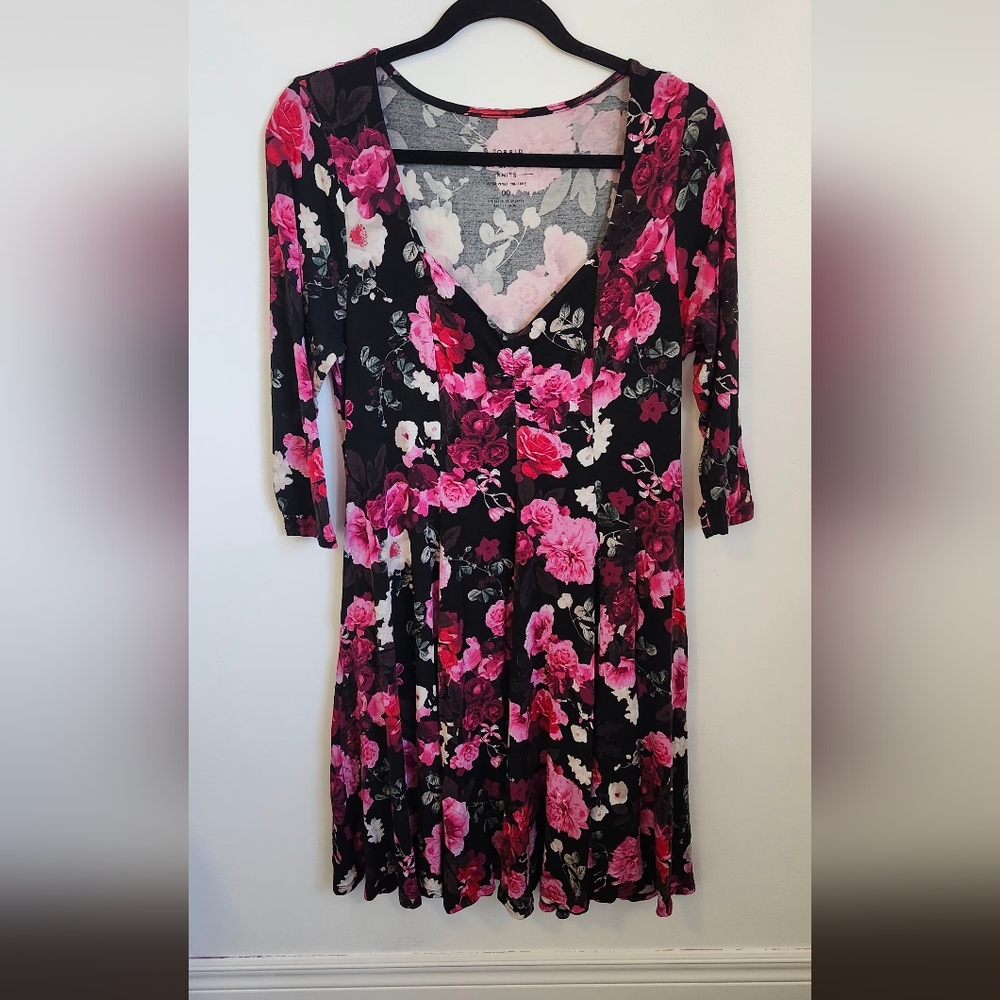 Torrid Pink and Black Floral Long Sleeve Dress